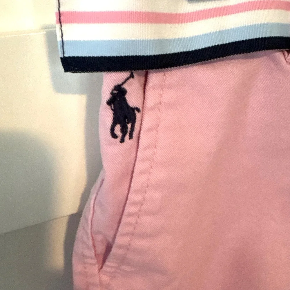 Polo Ralph Lauren Girl's Pink Cotton Blend Chino Shorts Striped Belt Size 12